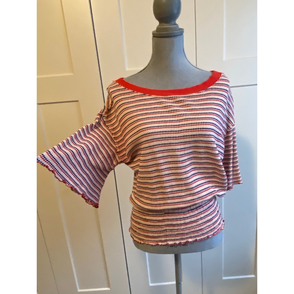 We The Free Ebony Striped Smocked Waist Tee Shirt s65